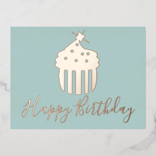 Happy Birthday Cupcake  Teal Foil Holiday 