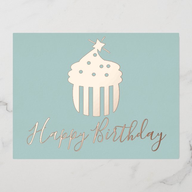 Happy Birthday Cupcake  Teal Foil Holiday  (Front)