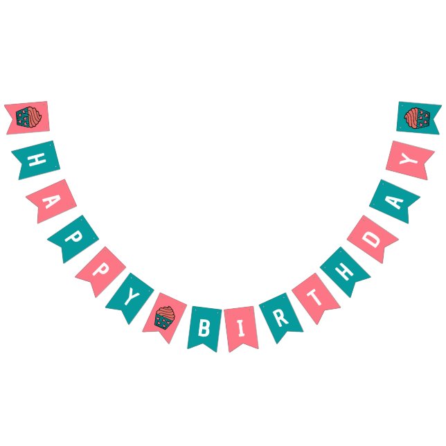 Happy Birthday Cupcake Theme Birthday Party Decor Bunting (All)