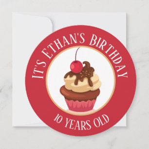 Happy Birthday, Cupcake w/Cherry on Top Circle  Invitation