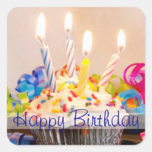 Happy Birthday Cupcake with Candles Square Sticker