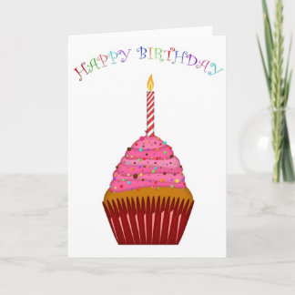 Happy Birthday Cupcake with One Candle Card