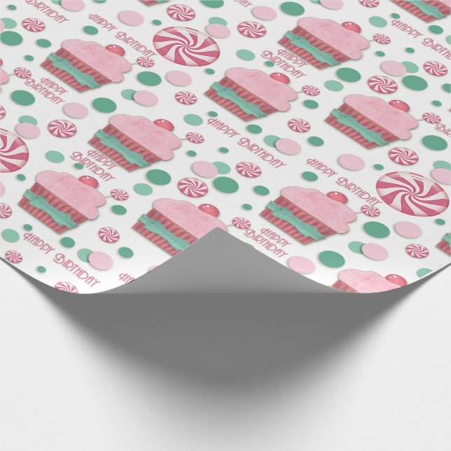 Happy Birthday Cupcakes and Candy Pattern Wrapping Paper (Corner)