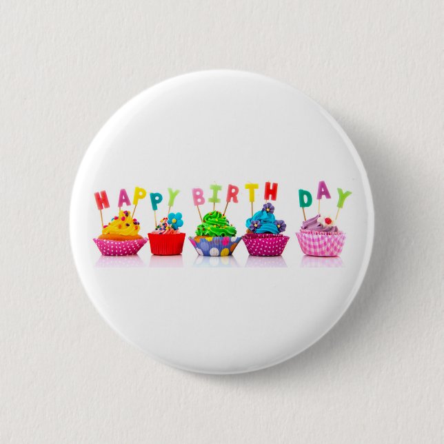 Happy Birthday Cupcakes - Button (Front)