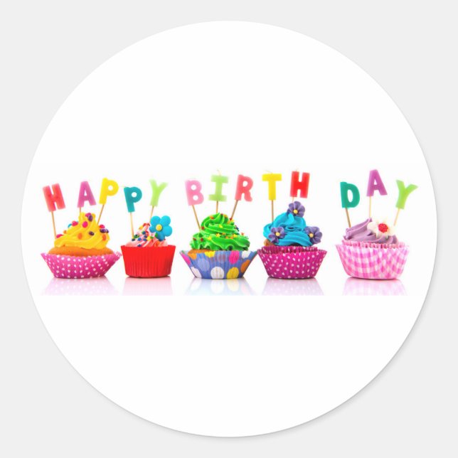 Happy Birthday Cupcakes - Circle Stickers (Front)