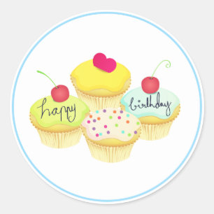 Happy Birthday Cupcakes Classic Round Sticker