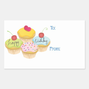 Happy Birthday Cupcakes Gift Tag Stickers