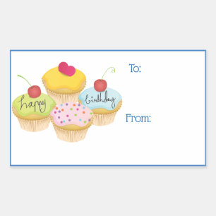 Happy Birthday Cupcakes Gift Tag Stickers
