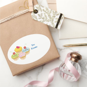 Happy Birthday Cupcakes Gift Tag Stickers