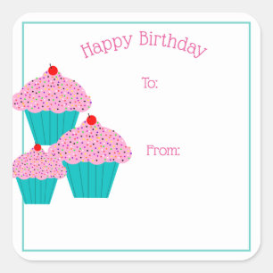 Happy Birthday Cupcakes Gift Tag Stickers