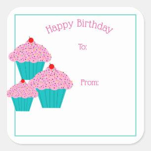 Happy Birthday Cupcakes Gift Tag Stickers
