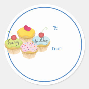 Happy Birthday Cupcakes Gift Tag Stickers