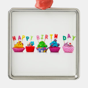Happy Birthday Cupcakes Metal Tree Decoration