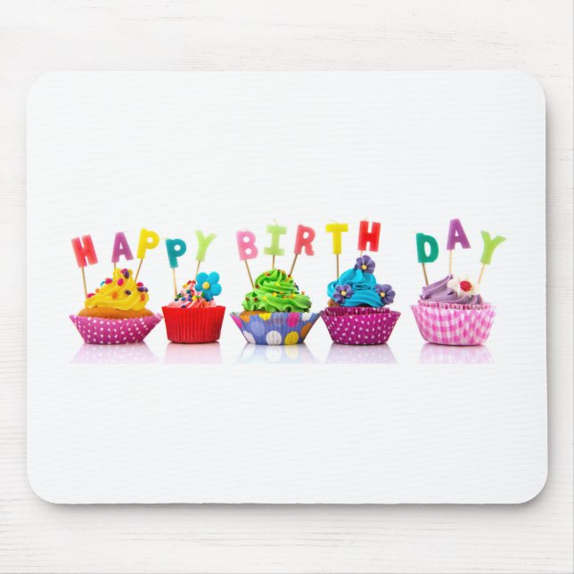 Happy Birthday Cupcakes Mouse Mat (Front)