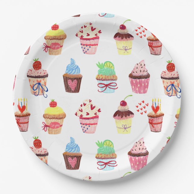 Happy Birthday Cupcakes Paper Plate (Front)