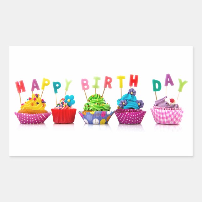 Happy Birthday Cupcakes Rectangular Sticker (Front)