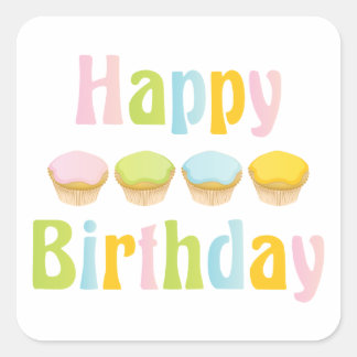 Happy Birthday Cupcakes Square Sticker