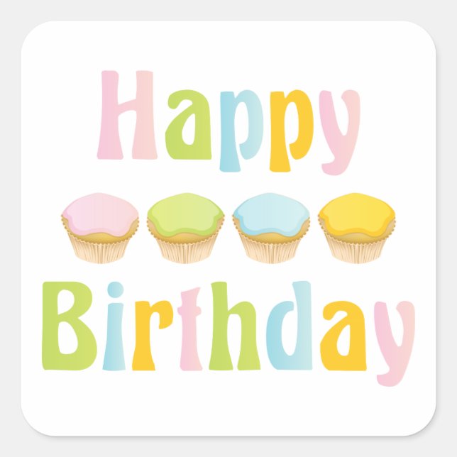 Happy Birthday Cupcakes Square Sticker (Front)