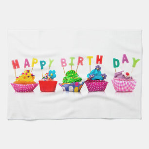 Happy Birthday Cupcakes Tea Towel