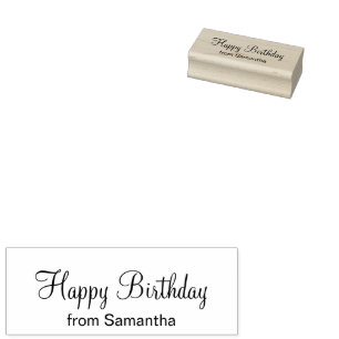 Happy Birthday Cursive Script Add From Your Name Rubber Stamp