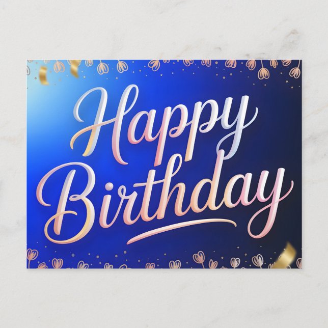 Happy Birthday Cursive Script with Golden Ribbons  Holiday Postcard (Front)