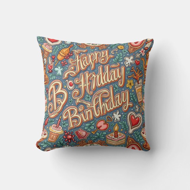happy birthday cushion pillow (Front)