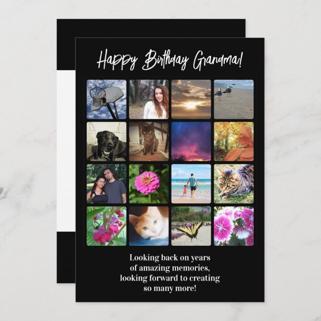 Happy Birthday Custom 16 Photo Picture Collage Card (Front/Back)