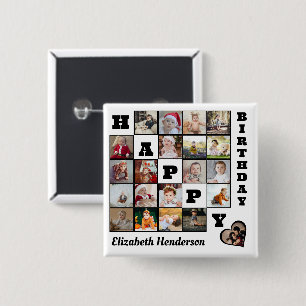 Happy Birthday Custom 21 Photo Collage Gift  15 Cm Square Badge