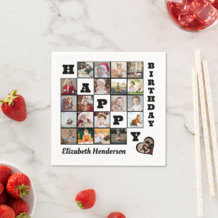 Happy Birthday Custom 21 Photo Collage Gift Napkin