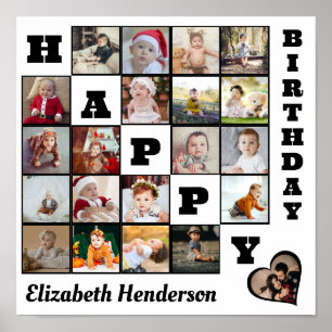Happy Birthday Custom 21 Photo Collage Gift Poster