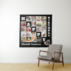 Happy Birthday Custom 21 Photo Collage Gift Tapestry