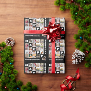 Happy Birthday Custom 21 Photo Collage Gift Wrapping Paper