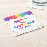 Happy Birthday Custom Age Name Colourful Balloons Square Paper Coaster<br><div class="desc">Celebrate your special someone with these fun and colourful birthday paper coasters featuring brightly coloured balloons and faux gold confetti glitter.  Just add the birthday person's age and name to personalise. Bold and colourful yet simple and fun - the perfect coasters for any aged birthday party celebration.</div>