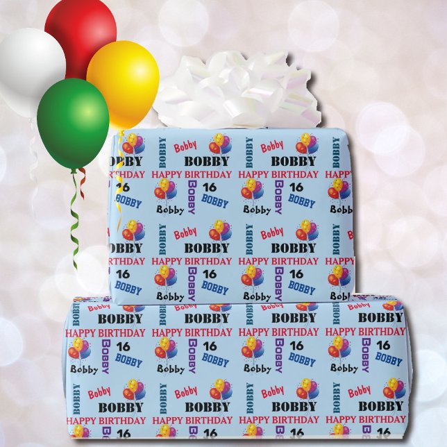 Happy Birthday Custom Boys Name and Age Wrapping Paper (Creator Uploaded)