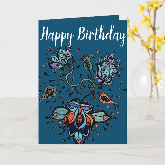 Happy Birthday Custom Card Flower Design (Yellow Flower)
