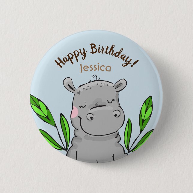 Happy Birthday Custom Cute Hippo 6 Cm Round Badge (Front)