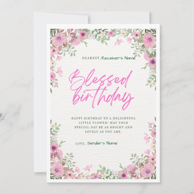 Happy Birthday Custom Digital Floral Card (Front)