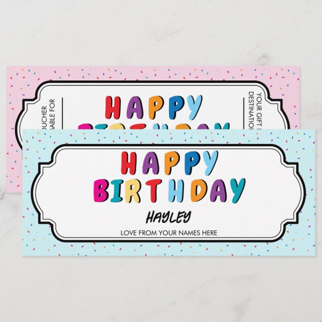 Happy Birthday Custom Gift Certificate Voucher (Front/Back)