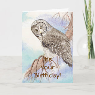 Happy Birthday Custom Great Grey Owl, Bird Nature Card