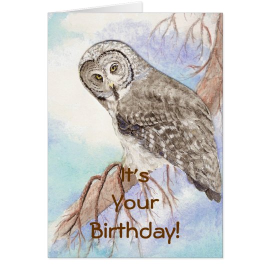 Happy Birthday Custom Great Grey Owl, Bird Nature Card