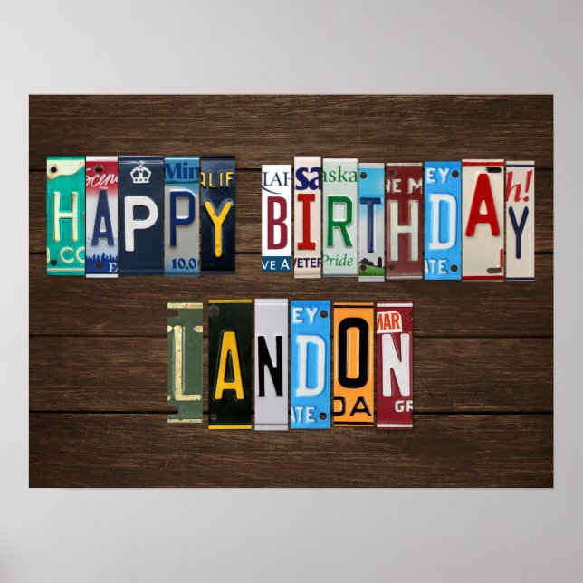Happy Birthday Custom License Plate Sign LANDON (Front)