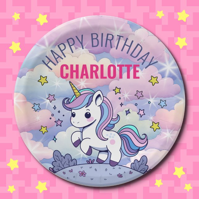 Happy Birthday Custom Magical Unicorn Paper Plate (Creator Uploaded)