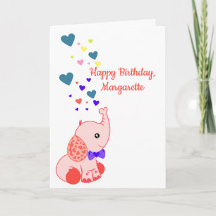 Happy Birthday, Custom name and Cute Baby Elephant Card