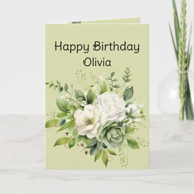 Happy Birthday Custom Name Beautiful Flowers Card (Front)