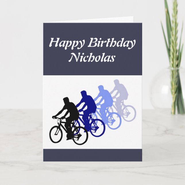 Happy Birthday Custom Name Biking Design Card (Front)