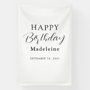 Happy Birthday Custom Name Black White Banner