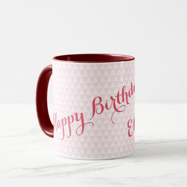 Happy Birthday Custom Name Coffee Mug - Pink (Front Left)