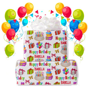 Happy Birthday Custom Name Cute and Colourful Wrapping Paper