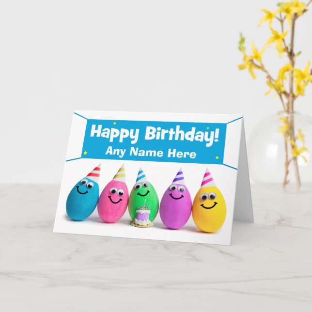 Happy Birthday Custom Name Egg Humour Card (Yellow Flower)