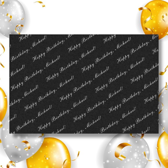 Happy Birthday Custom Name Elegant Black Tissue Paper (Creator Uploaded)